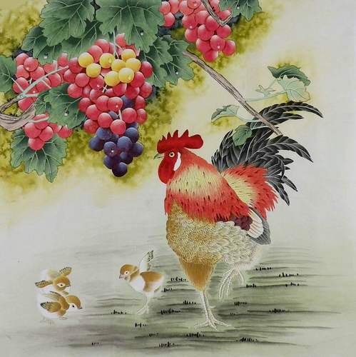 工笔画国画九鱼图手绘葡萄装饰画