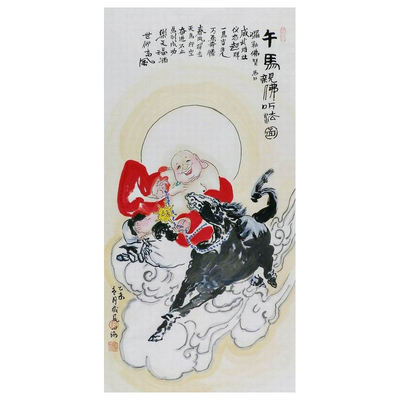 手绘国画弥勒佛十二生肖装饰画
