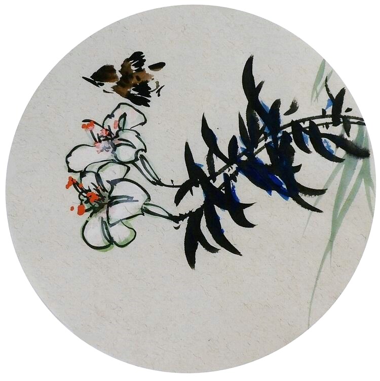 手绘字画装饰画新品I082014无款国画花鸟团扇圆形小品麻雀 直径33