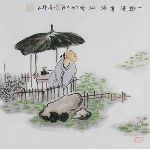 手绘客厅办公室字画热销YH013125禅意画三尺斗方国画心海人物画