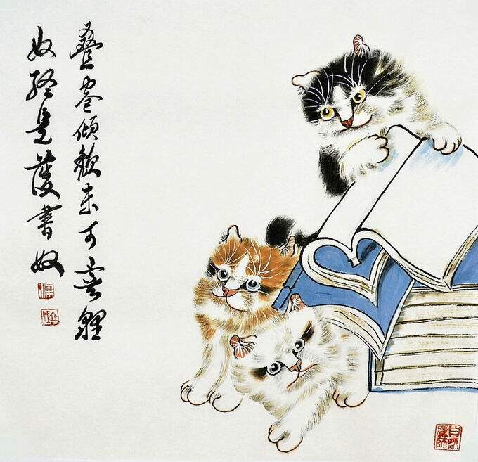 猫狗国画纯手绘字画客厅办公室装饰画三尺斗方走兽动物十二生肖GG