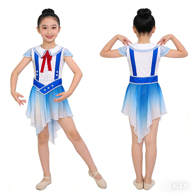 红船的孩子蓝白学院风舞蹈演出服图片