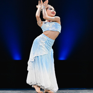 《傣族舞》蹈服女孔雀舞包臀修身鱼尾裙剧目服表演艺考练功服定制