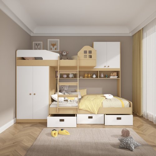 定制交错式上下床双层床带书桌衣柜小户型上下铺儿童高低床子母床