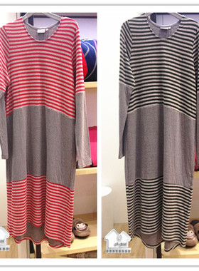 台湾以旺YVONNE秋冬女居家服雙層條紋後襟连衣裙居家服现货棉睡裙