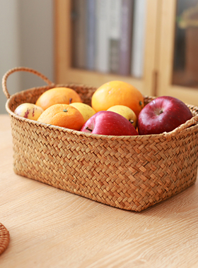 海草收纳篮水果篮子日式姜蒜筐草编篮鸡蛋筐收纳竹编篮果盘置物篮