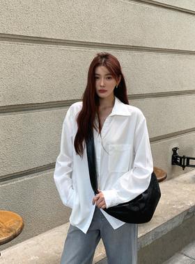 Halo Luu白色衬衫女春季新款气质宽松老钱风慵懒亚麻天丝混纺衬衣