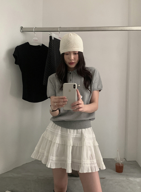 Halo Luu 白色芭蕾蛋糕裙女夏季荷叶边蓬蓬裙设计感短款a字半身裙