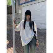 Luu 纯棉印花白色长袖 t恤女秋季 Halo 韩系慵懒内搭打底衫 宽松上衣