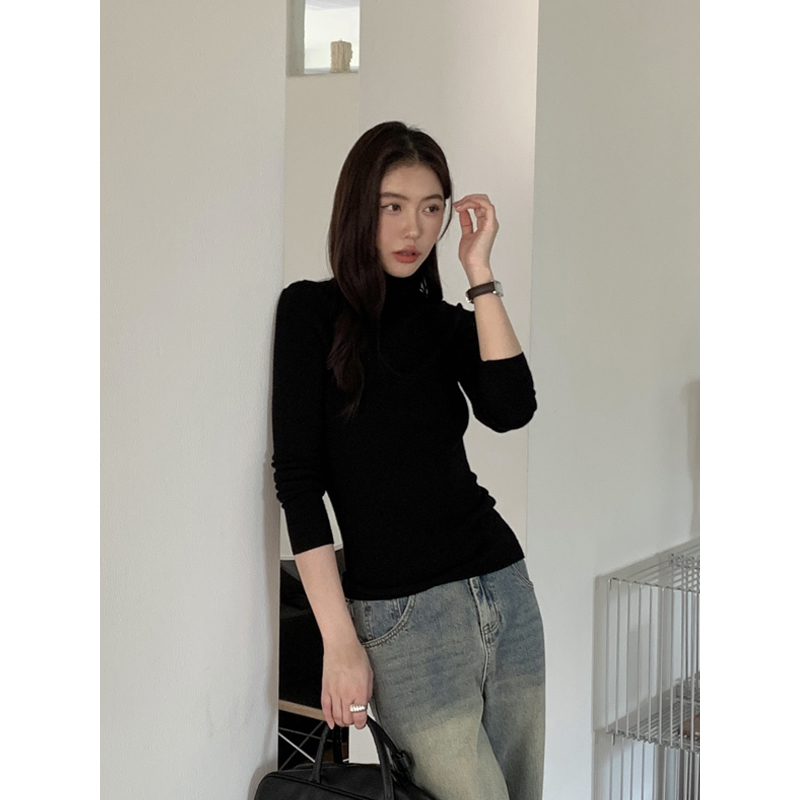 HaloLuu黑色高领针织打底衫
