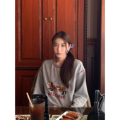 Luu 灰色长袖 t恤女秋季 Halo 2025新款 韩系小狗印花慵懒风宽松上衣