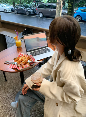 Halo Luu 【清仓】复古白色灯芯绒西装外套女韩系高级感休闲西服