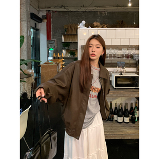 美式 2026新款 复古宽松高级感夹克上衣 Luu棕色皮衣外套女春季 Halo