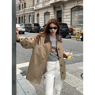 复古巴恩风翻领高级感短款 新款 大衣 Luu卡其色风衣外套女春季 Halo