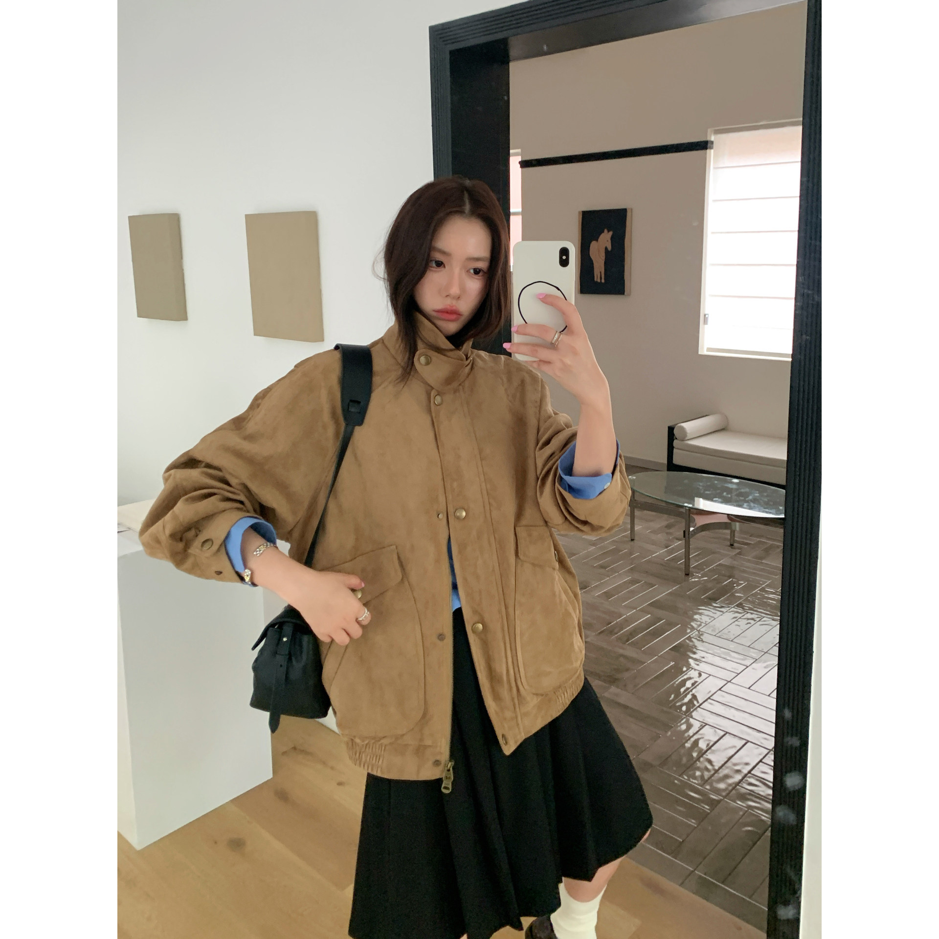 HaloLuu卡其色麂皮绒夹克外套女