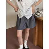 垂感宽松阔腿显瘦五分裤 Halo 女夏季 高腰休闲中裤 Luu灰色西装 短裤