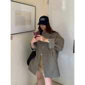 新款 Halo 风衣女春季 卡其绿短款 宽松休闲立领格纹双面穿外套 Luu