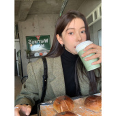 新款 Halo 外套女春季 韩系复古人字纹毛呢西装 加厚羊毛高级感 Luu