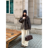 Luu白色加绒卫裤 女秋冬新款 慵懒垂感休闲裤 Halo 子加厚直筒香蕉裤