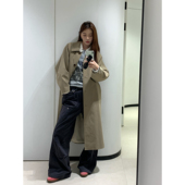 韩系宽松高级感翻领廓形中长款 Halo Luu卡其色风衣外套女春季 大衣