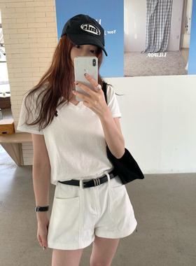 Halo Luu 高级感白色牛仔短裤女夏季2026新款宽松休闲直筒阔腿裤