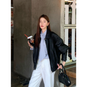 2025新款 Halo Luu黑色皮衣外套女秋季 宽松高级感复古pu皮夹克上衣