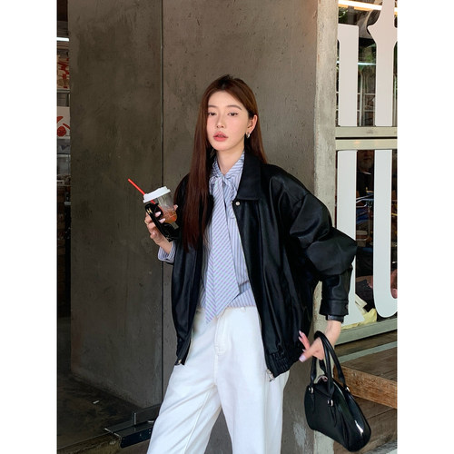 HaloLuu高级感黑色皮衣外套