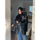 休闲宽松高级感 秋冬加绒加厚韩版 Halo Luu复古黑色皮衣外套女西装