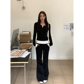 Luu 子修身 黑色微喇卫裤 Halo 女秋冬新款 休闲裤 显瘦运动瑜伽长裤