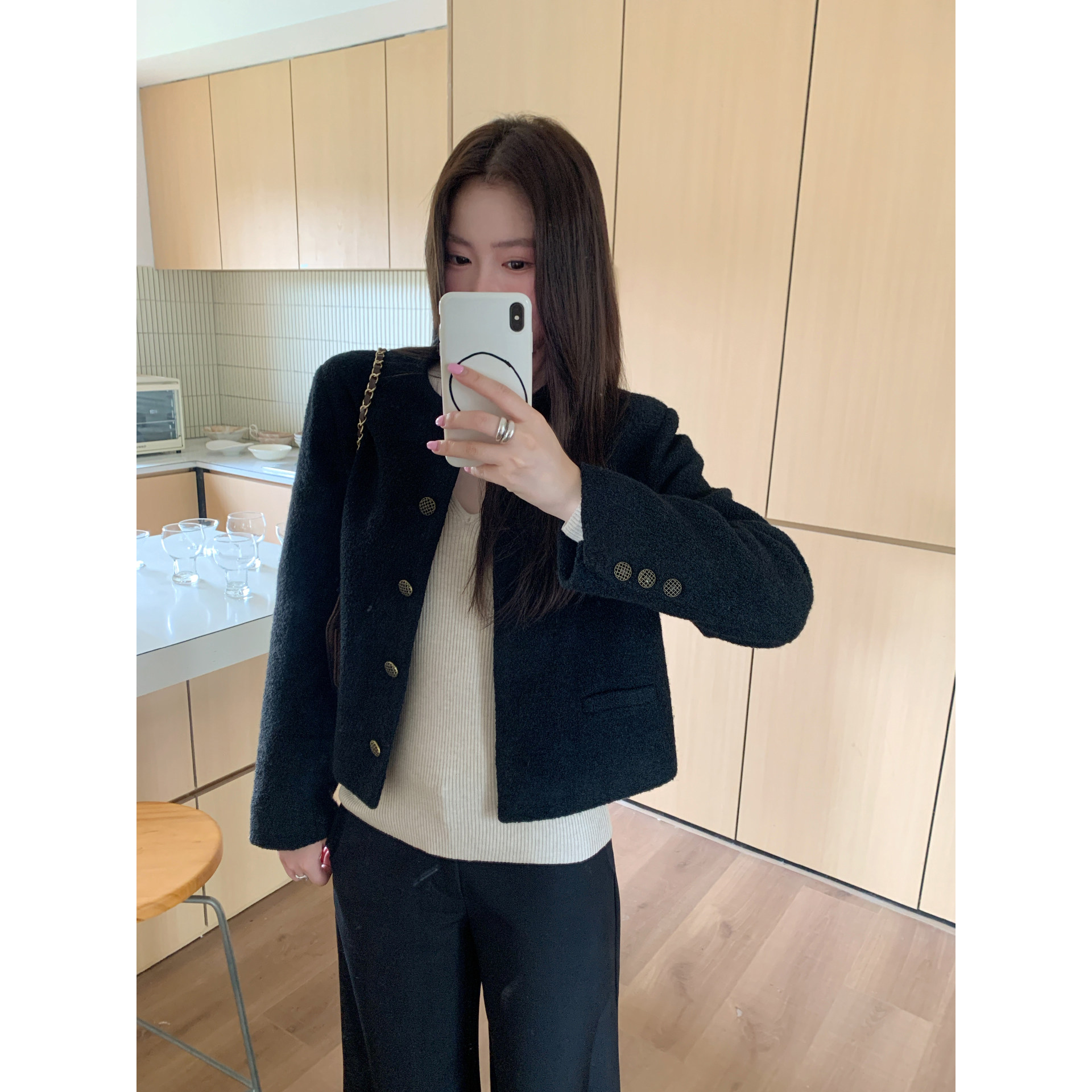 HaloLuu黑色小香风外套女