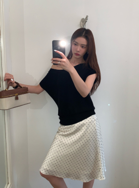 Halo Luu 白色波点鱼尾裙女夏季新款缎面半身裙中长款a字包臀裙