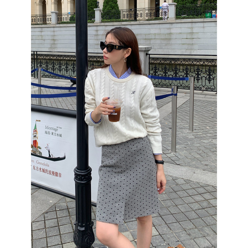 HaloLuu灰色miu系波点半身裙