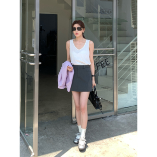 新款 Halo 短裙女夏季 高级感灰色西装 韩系高腰显瘦a字半身裙 Luu
