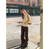 显瘦拖地阔腿裤 Halo 休闲裤 子窄版 Luu美拉德棕色直筒牛仔裤 女秋季