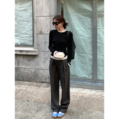 Luu高级灰色西装 垂感显瘦直筒休闲裤 裤 Halo 女秋季 新款 老钱风裤 子