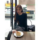 圆领内搭针织衫 Halo 韩系修身 女春季 上衣 Luu黑白拼色假两件打底衫