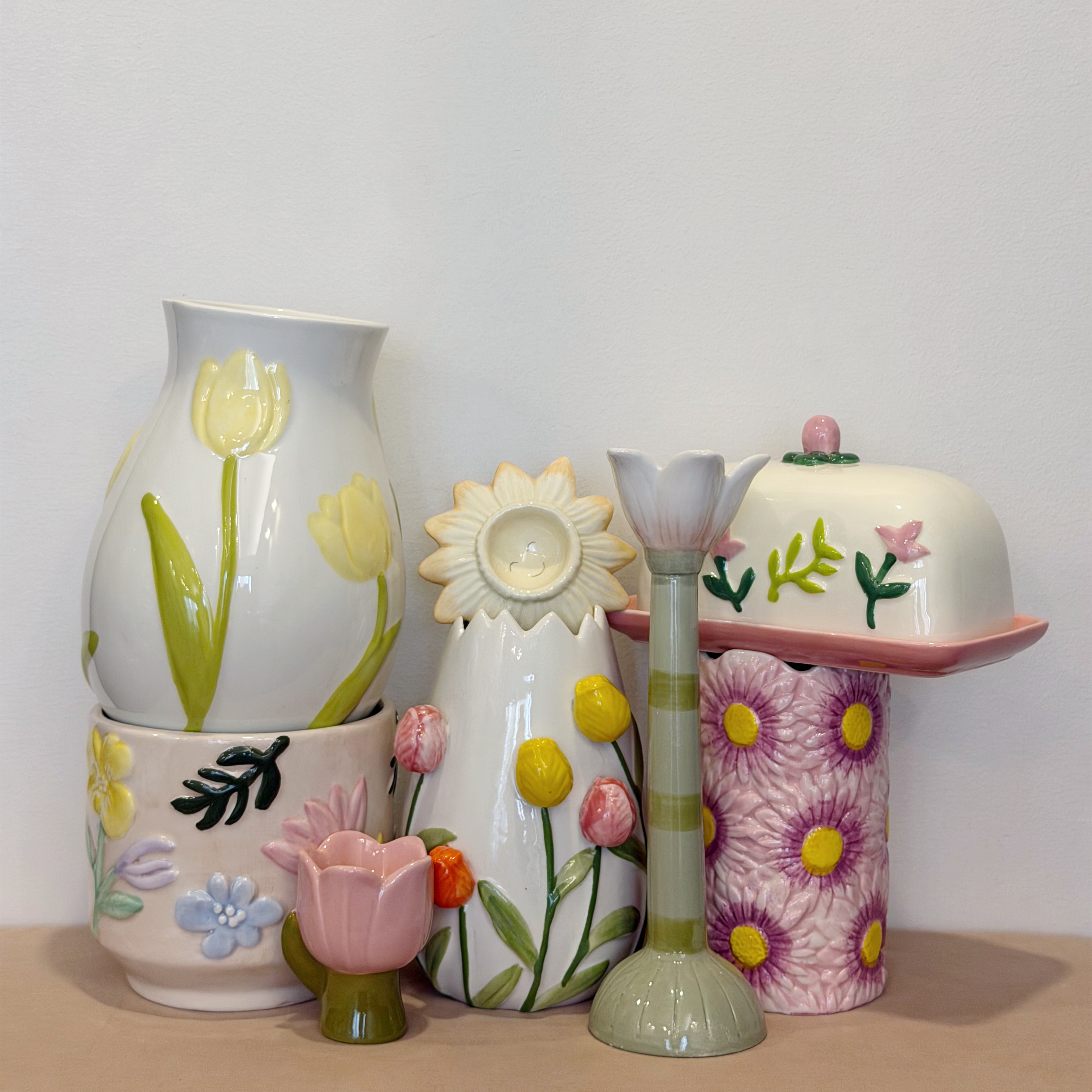 外贸出口 孤品 手绘  花朵系列 陶瓷花瓶 花盆 摆件 黄油盒 蛋托