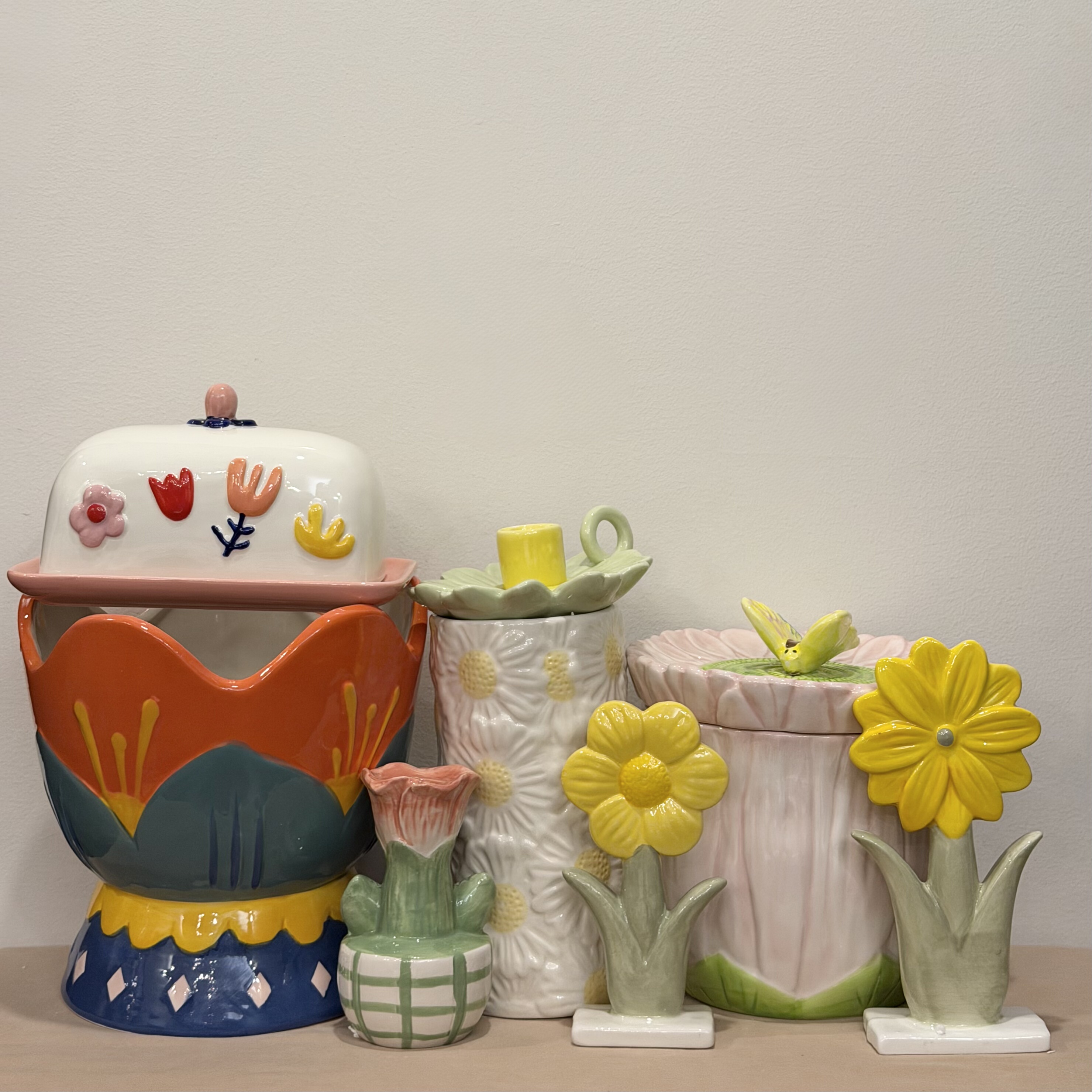 外贸出口 孤品 手绘  花朵系列 陶瓷花瓶 花盆 烛台 黄油盒 摆件