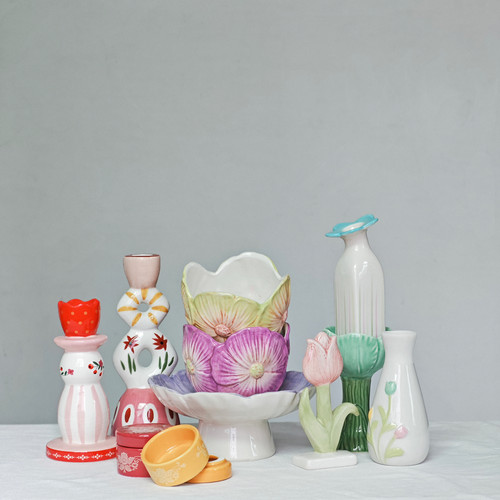 外贸出口 孤品 手绘  花朵系列 陶瓷花瓶 摆件 收纳 烛台 首饰盒