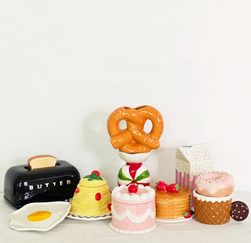 外贸出口 手绘 美食甜点甜品系列  陶瓷花瓶 黄油盒  储物罐 烛台