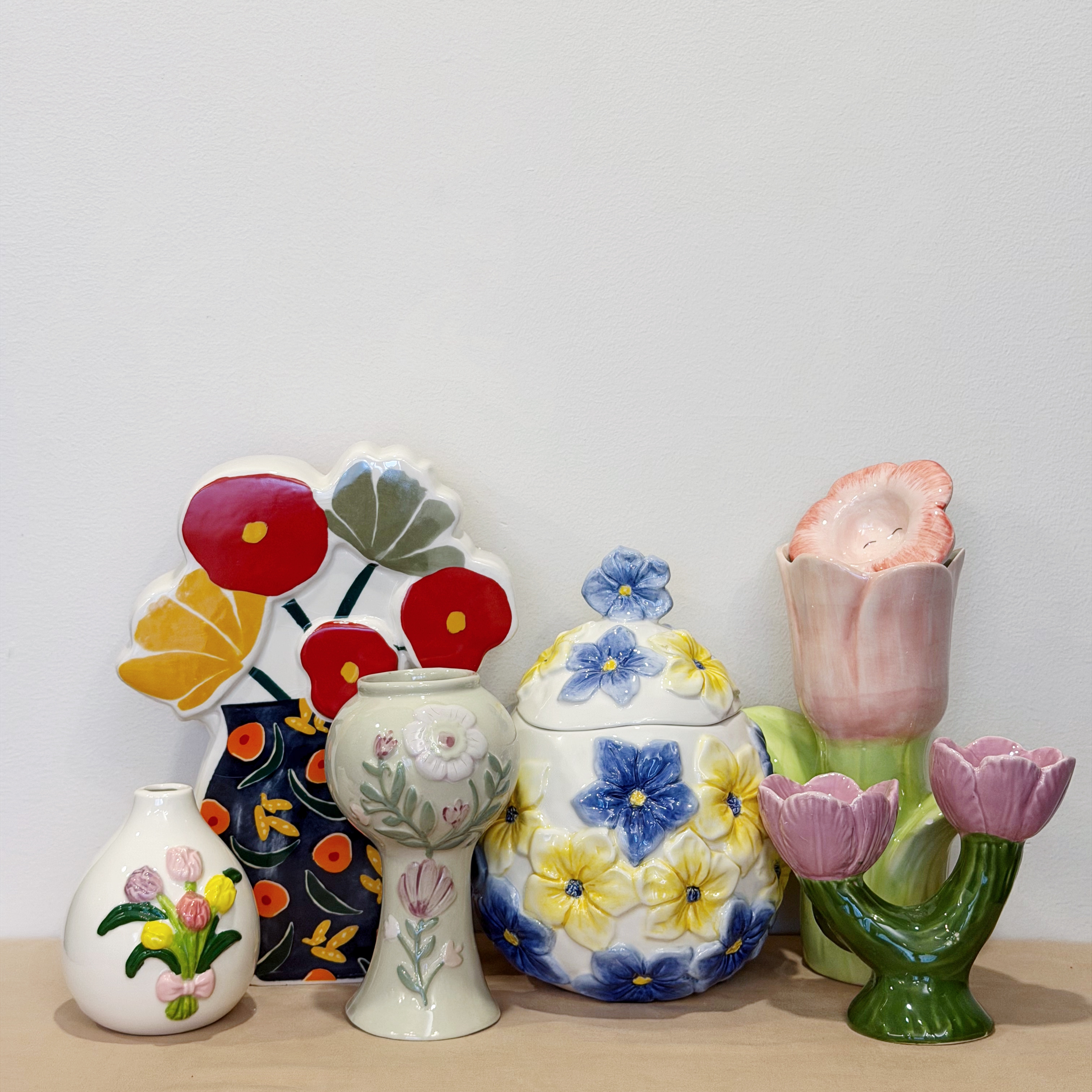 外贸出口 孤品 手绘  花朵系列 陶瓷花瓶 花盆 摆件 黄油盒 蛋托