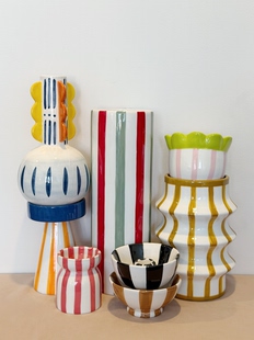 烛台 外贸出口 摆件 花盆 条纹系列陶瓷花瓶 孤品 手绘