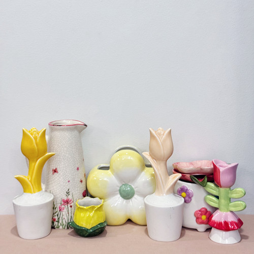 外贸出口 孤品 手绘  花朵系列 陶瓷花瓶 花盆 摆件 收纳碟