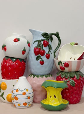 外贸孤品 水果系列手绘花瓶、储物罐、花盆、水壶 收纳罐