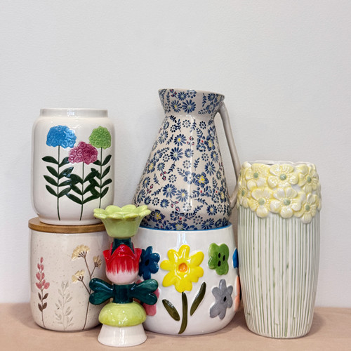 外贸出口 孤品 手绘  花朵系列 陶瓷花瓶 花盆 摆件 收纳 烛台