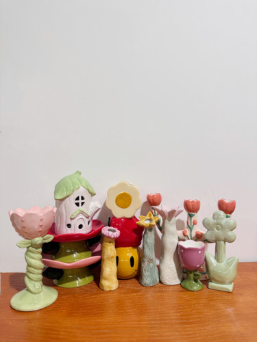 外贸孤品 花朵系列手绘花瓶、托盘、夜灯、这烛台、储物桶 摆件