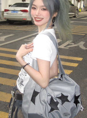 【auhany】y2k包包不规则星星银色斜挎包单肩包女健身托特包挎包