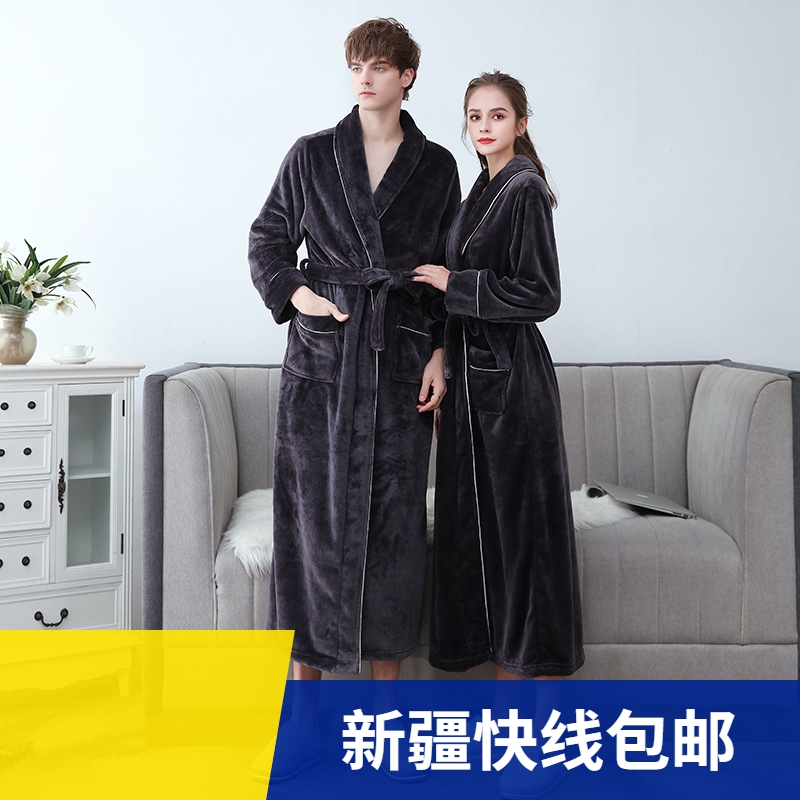 Lovers Winter Long Bathrobe Women Men Pajama Dressing Gown