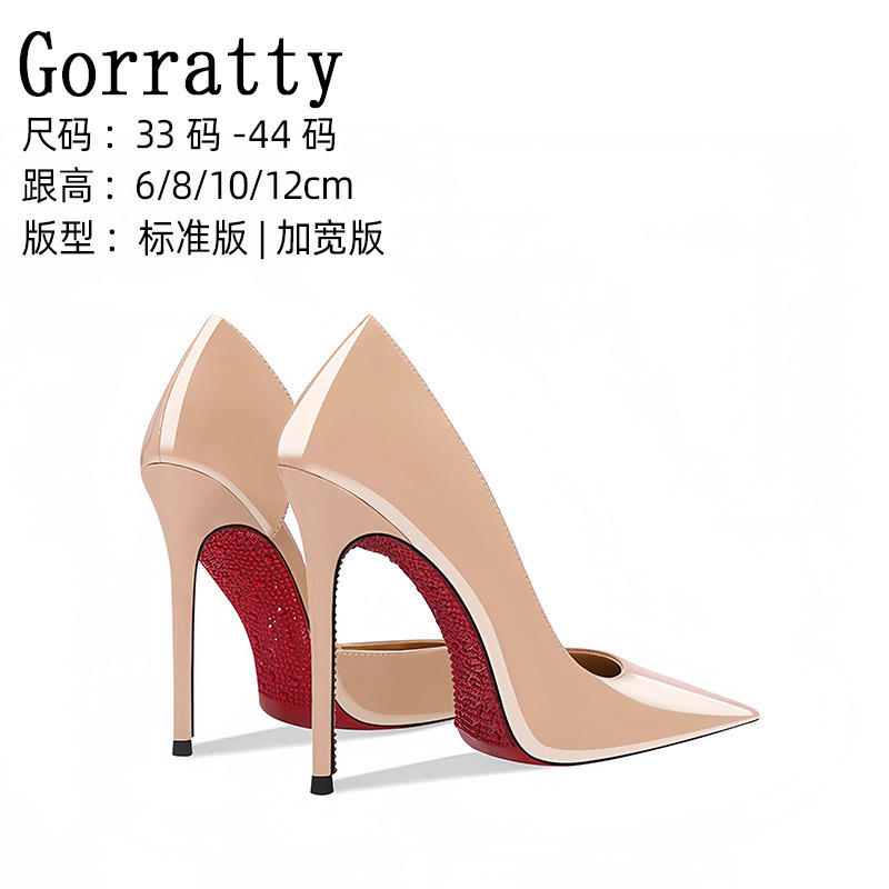 CL尖头高跟鞋女2025春季新款细跟侧空百搭时尚性感漆皮红底鞋