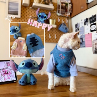 秋冬阿比无毛猫衣服德文护肚加厚卫衣半身马甲可爱小猫狗狗外套潮